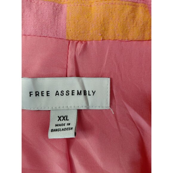Free Assembly Womens XXL Pink & Yellow Checkered Blazer - Picture 4 of 9